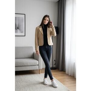 Kenneth Cole Reaction Moto Smooth Lamb Washed Leather Jacket Beige Women Sz XL